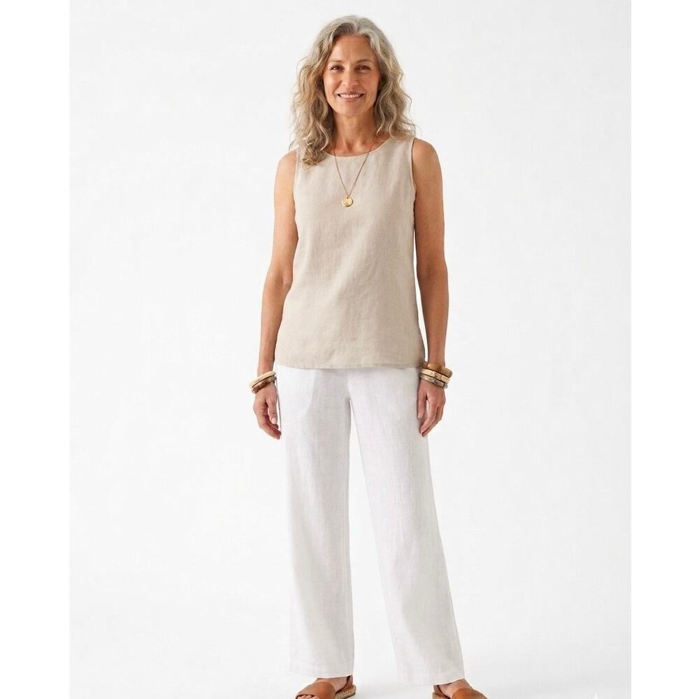 CHICO'S Women's 2 US 12 100% Linen Wide Leg Pull On Pants White Pockets Beachy